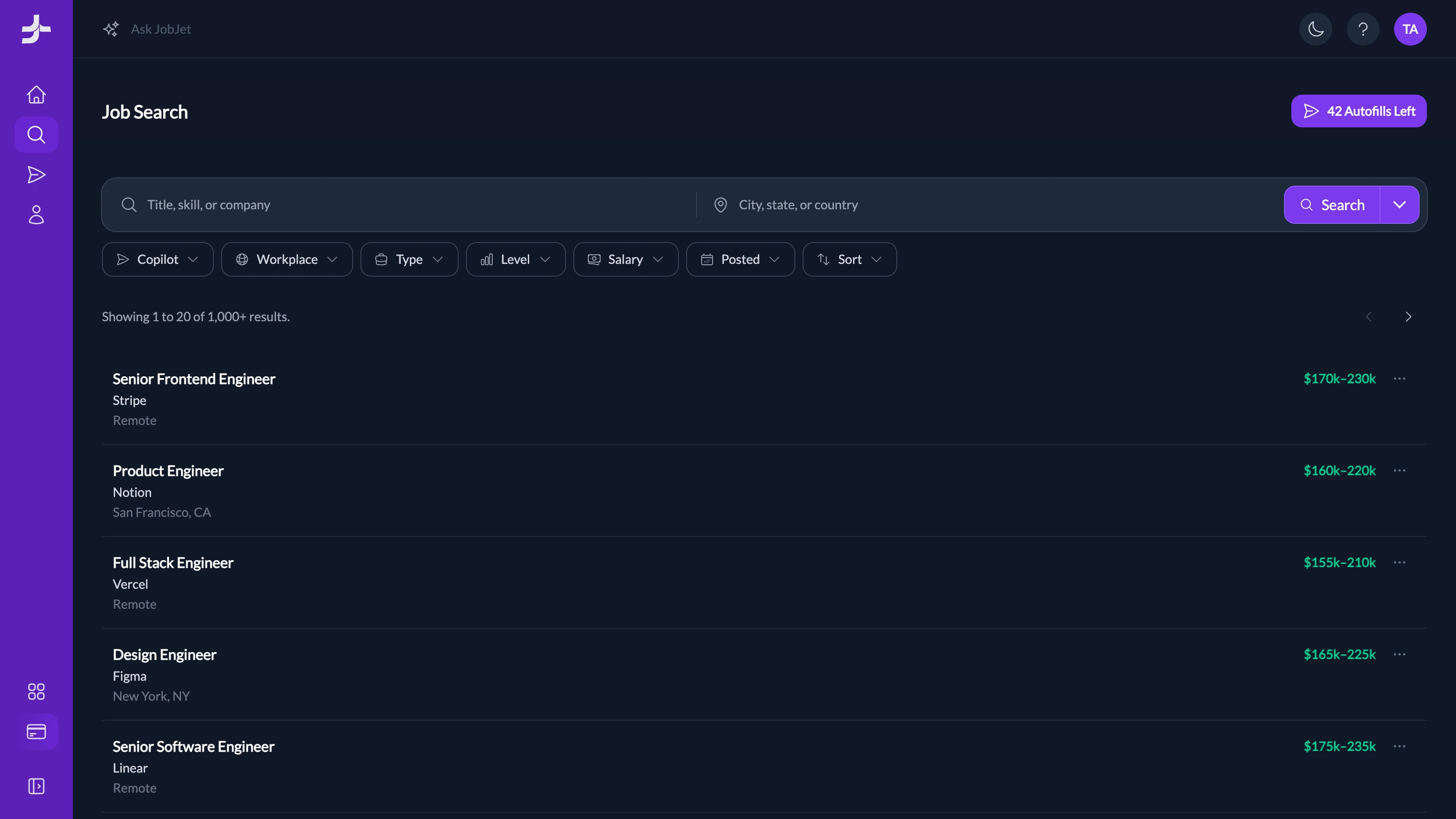 App screenshot for Jobs page.
